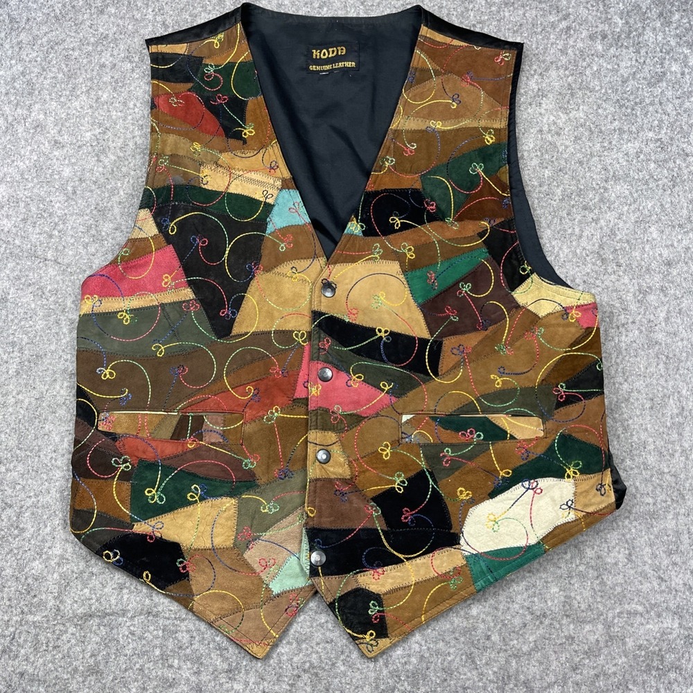Vintage Koda‎ Patchwork Vest Colorful Suede Leather Embroidered